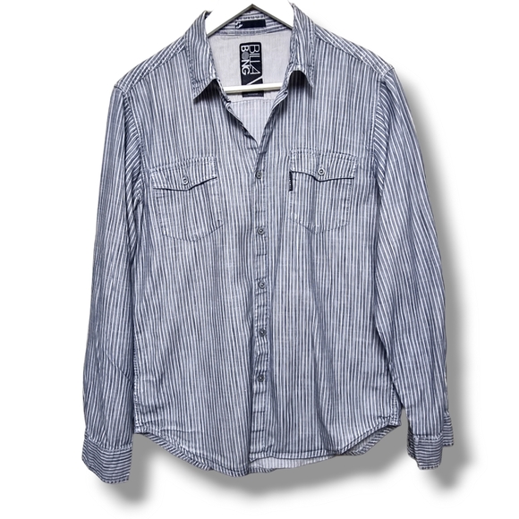 Vintage Billabong Shirt Mens Size Medium Long Sleeve Button Up Stripe Blue White - Picture 2 of 10